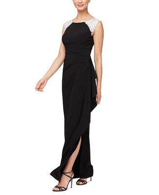 Alex Evenings Petite Embellished-Shoulder Draped Gown