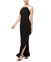 Alex Evenings Petite Embellished-Shoulder Draped Gown