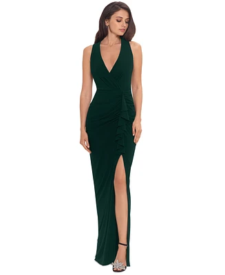 Betsy & Adam Petite Front-Slit Evening Gown