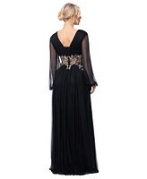 Betsy & Adam Women's Plunge-Neck Blouson-Sleeve Gown