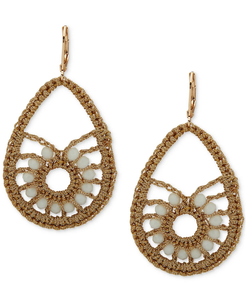 lonna & lilly Gold-Tone White Crochet Bead Open Drop Earrings