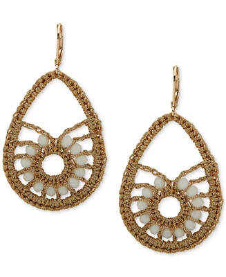 lonna & lilly Gold-Tone White Crochet Bead Open Drop Earrings