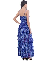 Eliza J Women's Ruffled Floral-Print Sleeveless Chiffon Gown