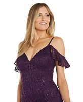 R & M Richards Women's Sequin Lace Cold Shoulder Gown