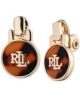 Lauren Ralph Lauren Gold-Tone Tortoise-Look Logo Clip-On Drop Earrings