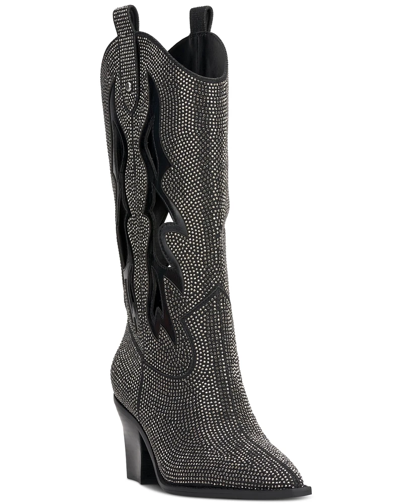 Jessica Simpson Women's Ginika Rhinestone Chop-Out Knee-High Cowboy Boots