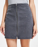 Bar Iii Women's Studded Zip-Front Denim Miniskirt, Created for Macy's