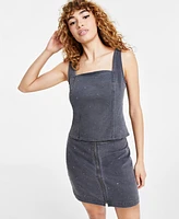 Bar Iii Women's Sleeveless Studded Denim Top, Created for Macy's