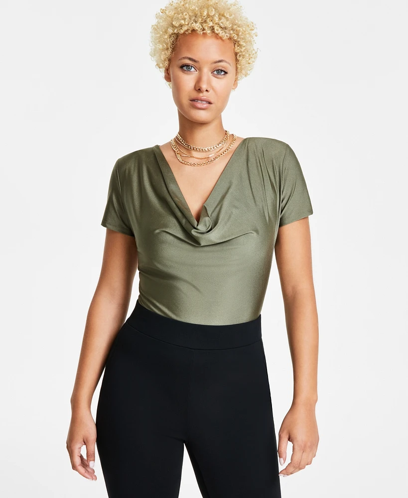 Bar Iii Women's Short-Sleeve Cowlneck Bodysuit, Created for Macy's