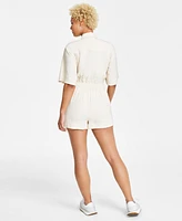 Bar Iii Women's Belted Short-Sleeve Utility Romper, Created for Macy's