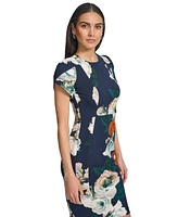 Calvin Klein Women's Floral Tulip-Sleeve Jewel-Neck Dress