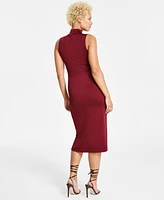 Bar Iii Women's Mock-Neck Tie-Front Midi Dress, Created for Macy's