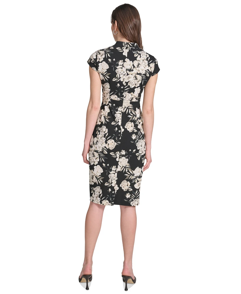 Calvin Klein Women's Floral-Print Split-Neck Dress