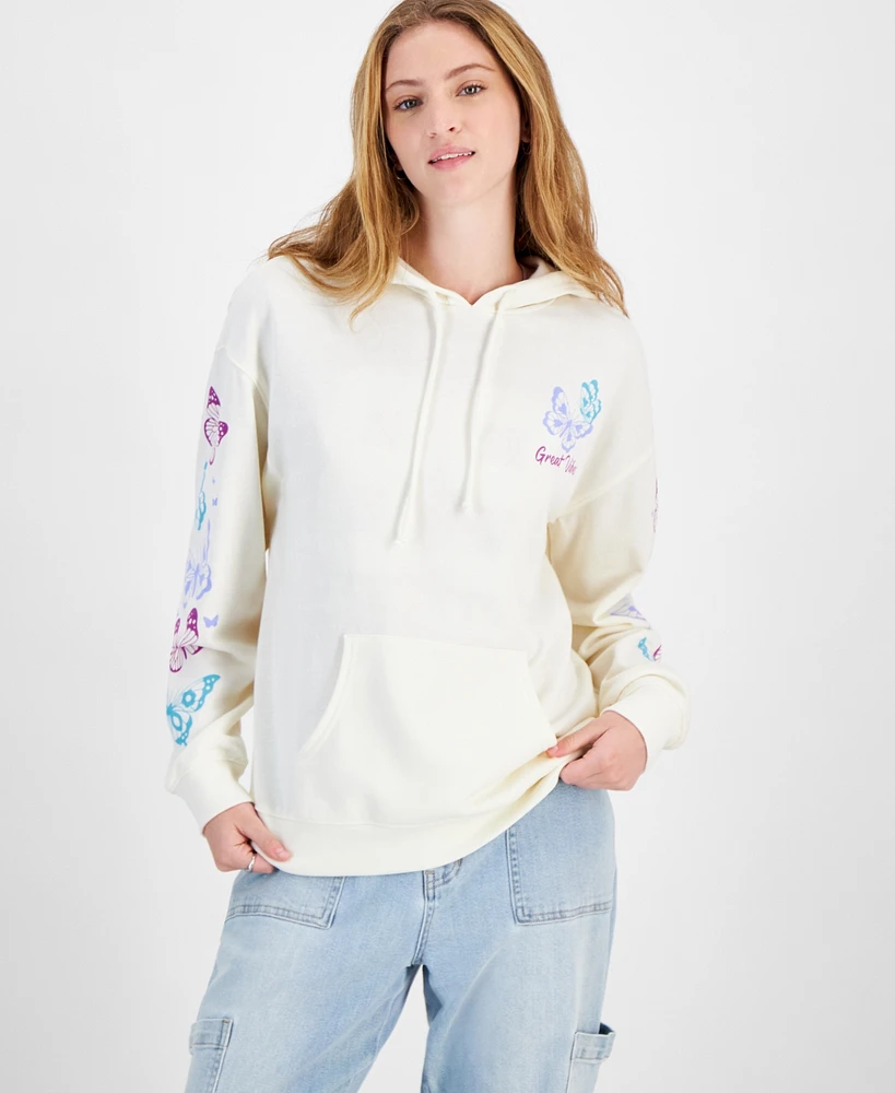 Rebellious One Juniors' Butterfly-Graphic Hooded Sweatshirt