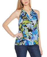 Belldini Women's Abstract Floral Tie-Neck Sleeveless Top