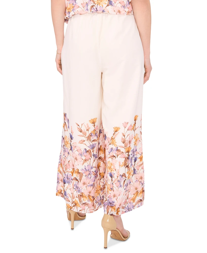 Sam & Jess Petite Floral-Print Pull-On Wide-Leg Pants