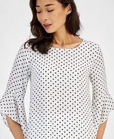 Kasper Women's Dot-Print Crewneck Ruffle-Sleeve Top, Created for Macy's