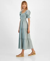 And Now This Women's Cotton Smocked Puff-Sleeve Tiered Maxi Dress, Created for Macy's