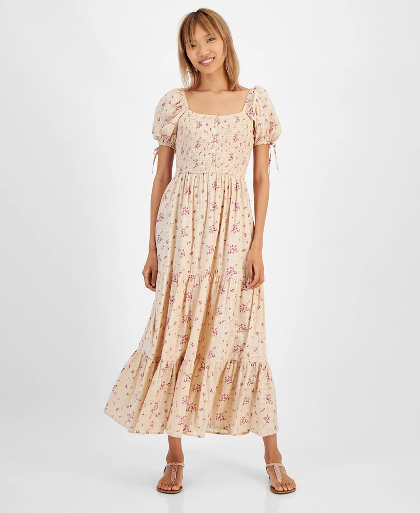And Now This Women's Cotton Scoop-Neck Puff-Sleeve Maxi Dress, Created for Macy's