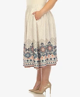 White Mark Plus Pleated Skirt with Border Print