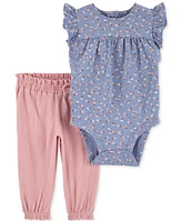 Carter's Baby Girls 2-Pc. Floral-Print Bodysuit & Bow-Detail Pants Set