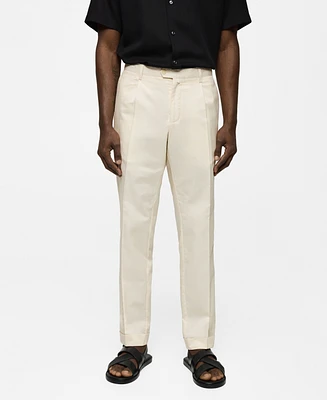 Mango Men's Pleated Cotton Linen Trousers