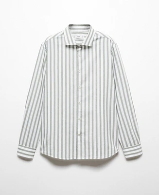 Mango Men's Regular Fit Striped Cotton Shirt