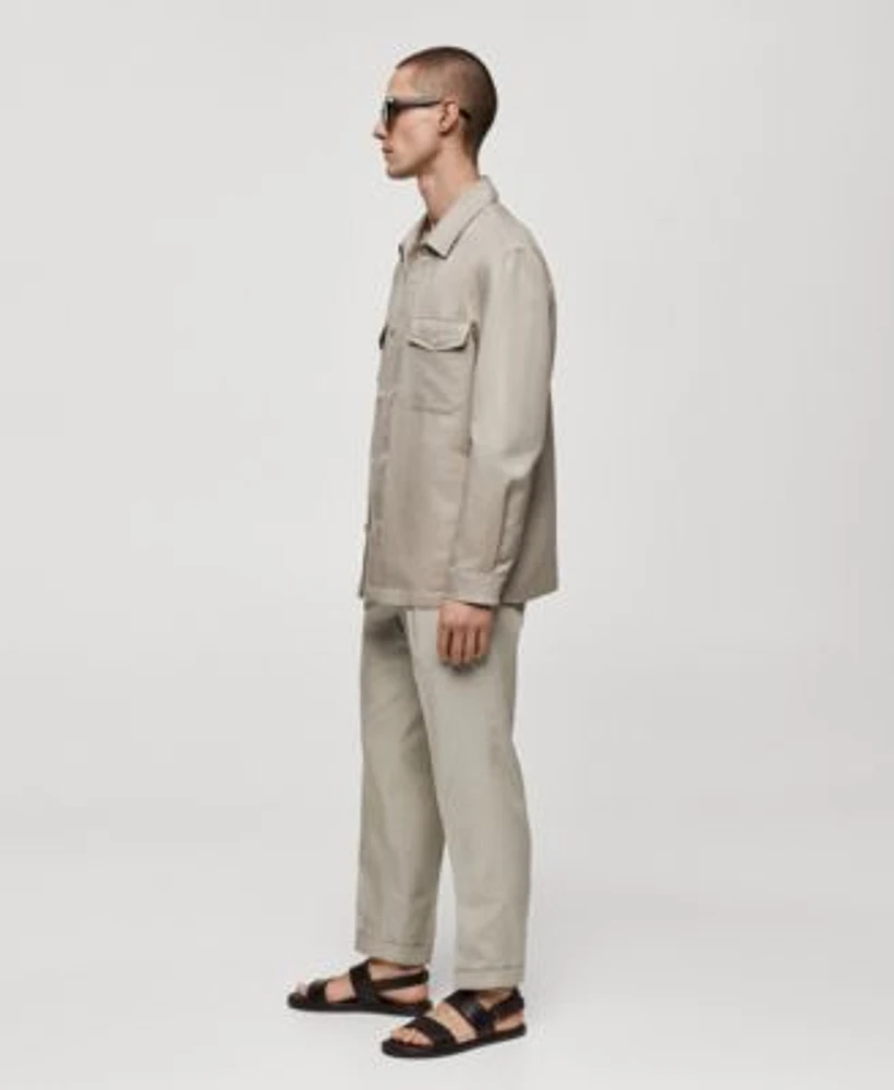 Mango Mens Linen Pockets Detail Overshirt Pants Set