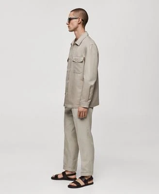 Mango Mens Linen Pockets Detail Overshirt Pants Set