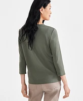 Style & Co Women's Cotton 3/4-Sleeve V-Neck Tee, Created for Macy's