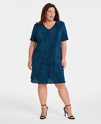 Connected Plus Size V-Neck Short-Sleeve Tiered Dress