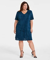 Connected Plus Size V-Neck Short-Sleeve Tiered Dress