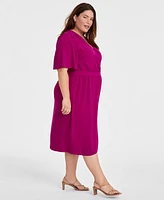 Connected Plus V-Neck Butterfly-Sleeve Midi Dress