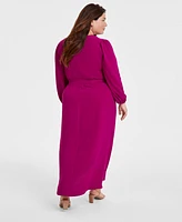 Connected Plus Size Tie-Front Wrap Maxi Dress