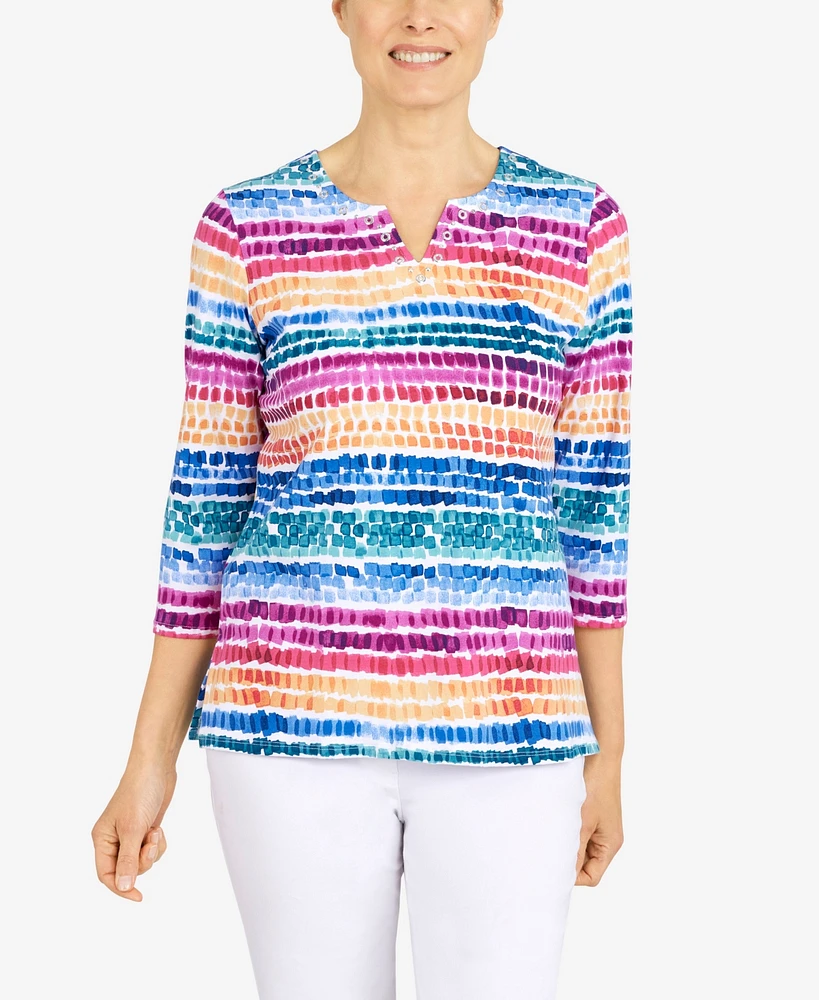 Alfred Dunner Women's Rainbow Dot Split Neck Top