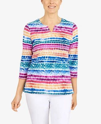 Alfred Dunner Women's Rainbow Dot Split Neck Top