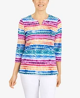 Alfred Dunner Women's Rainbow Dot Split Neck Top
