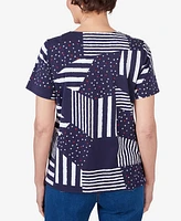 Alfred Dunner Women's Stars and Stripes Split Neck Tee