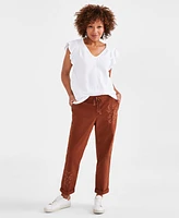 Style & Co Women's Floral-Embroidered Pull-On Pants, Created for Macy's