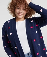 Charter Club Plus Cashmere Embroidered-Heart Cardigan, Created for Macy's