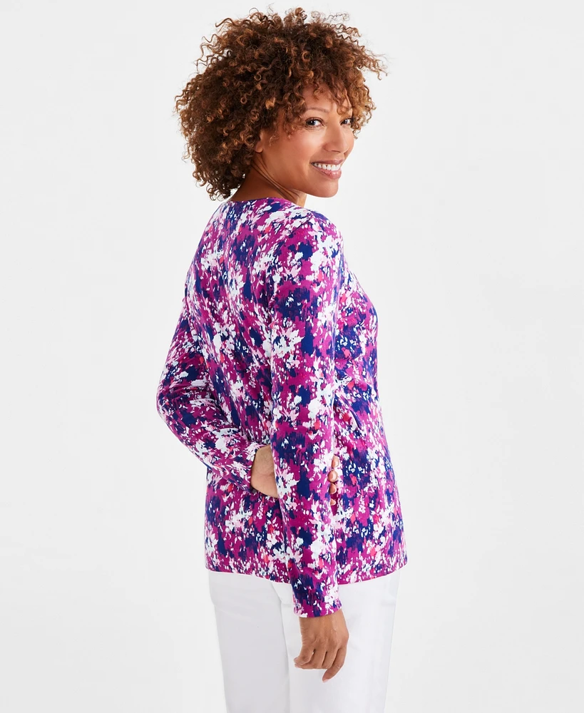 Style & Co Petite Printed Scoop-Neck Long-Sleeve Top, Created for Macy's