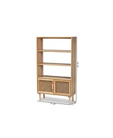 Baxton Studio Faulkner Mid-Century Modern Natural Brown Finished Wood and Rattan 2-Door Bookcase