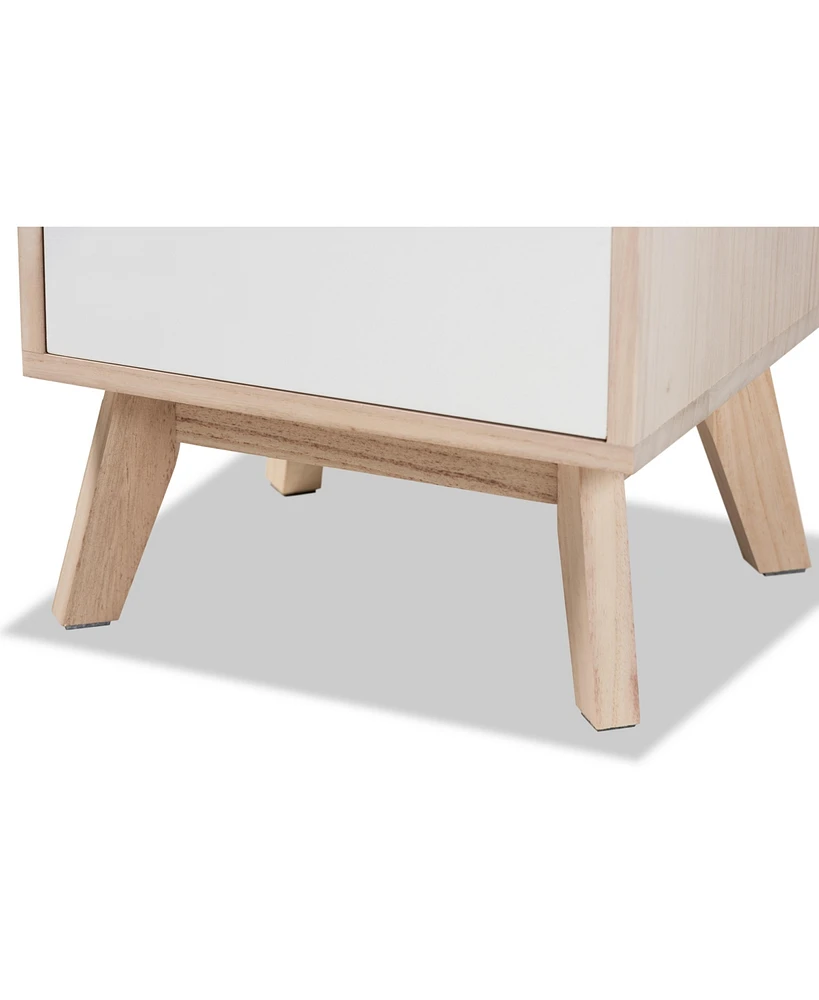Baxton Studio Halian Mid-Century Modern Two-Tone White and Light Brown Finished Wood 3-Drawer End Table