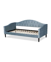 Baxton Studio Benjamin Modern and Contemporary Light Blue Velvet Fabric Upholstered and Dark Brown Finished Wood Twin Size Daybed