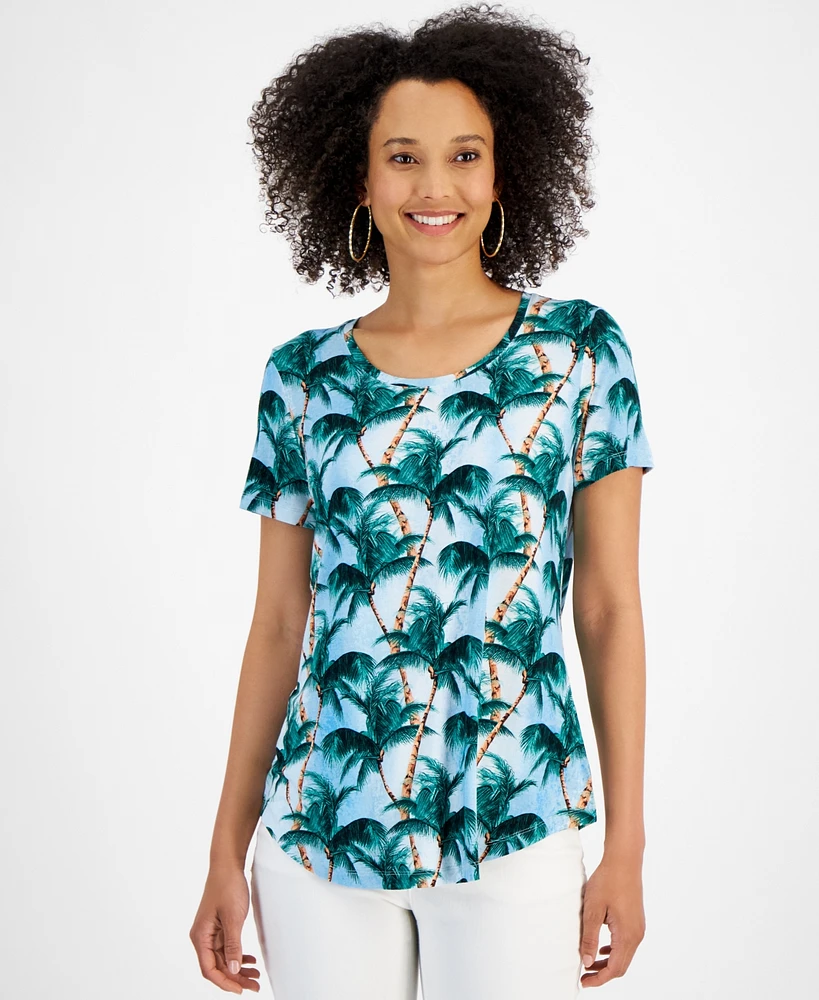 Jm Collection Women's Printed Scoop-Neck Short-Sleeve Top