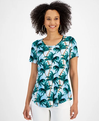 Jm Collection Women's Printed Scoop-Neck Short-Sleeve Top, Created for Macy's