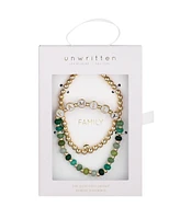 Unwritten Multi Green Quartz Family Stone and Beaded Stretch Bracelet Set