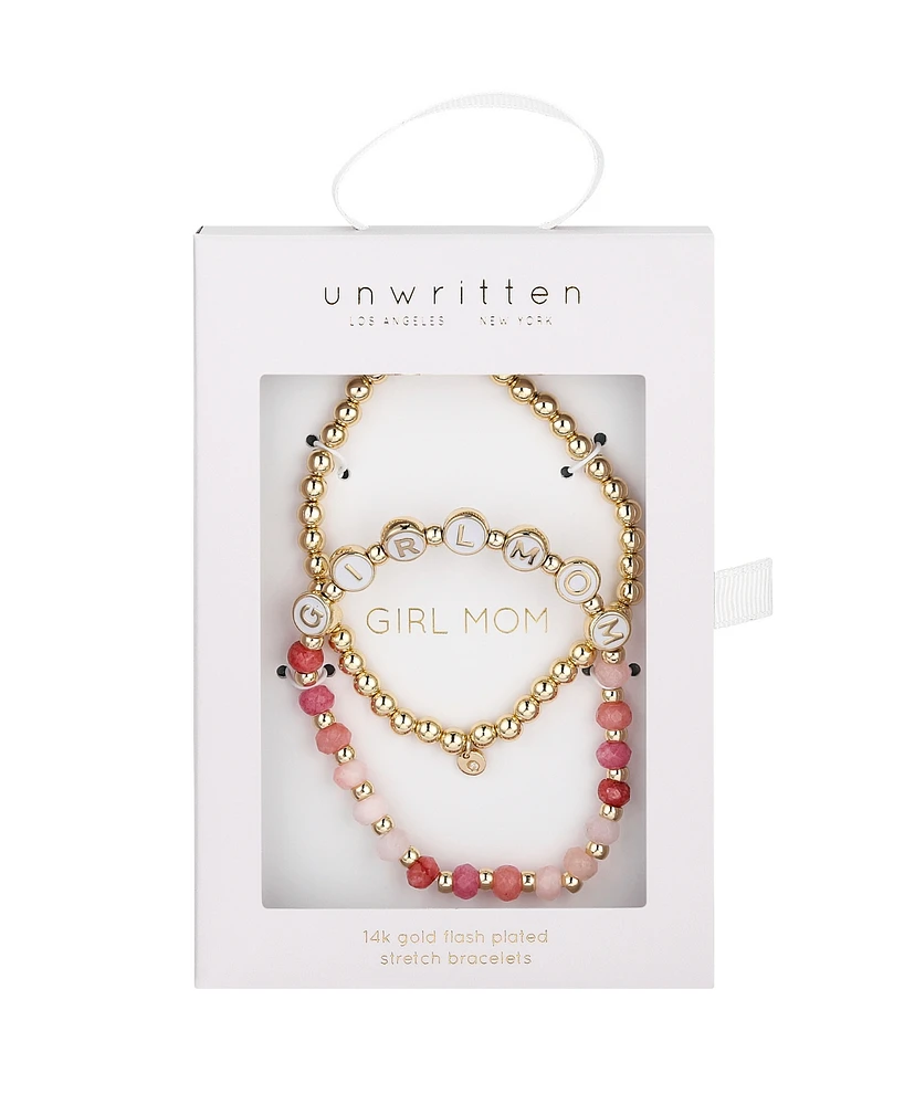 Unwritten Multi Pink Quartz Girl Mom Stone and Beaded Stretch Bracelet Set