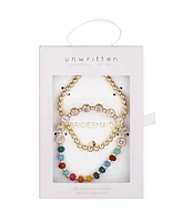 Unwritten Multi Color Quartz Bridesmaid Stone and Beaded Stretch Bracelet Set