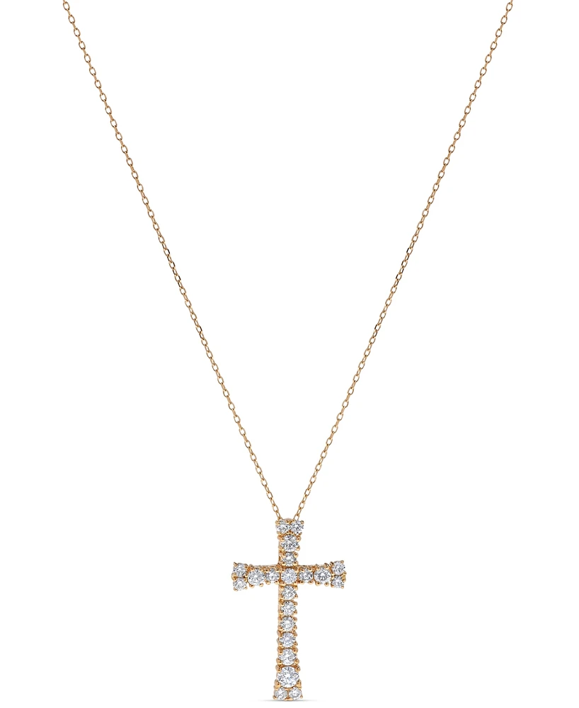 Diamond Cross Pendant Necklace (1 ct. t.w.) in 14k Gold, 16" + 2" extender